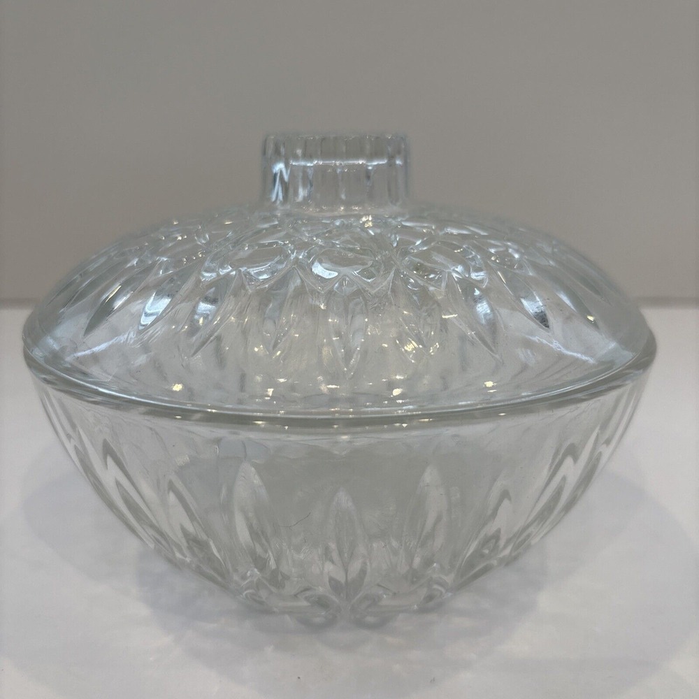 EUC Vintage Crystal Cut Glass Clear Candy Trinket Dish with Lid Pasari Indonesia